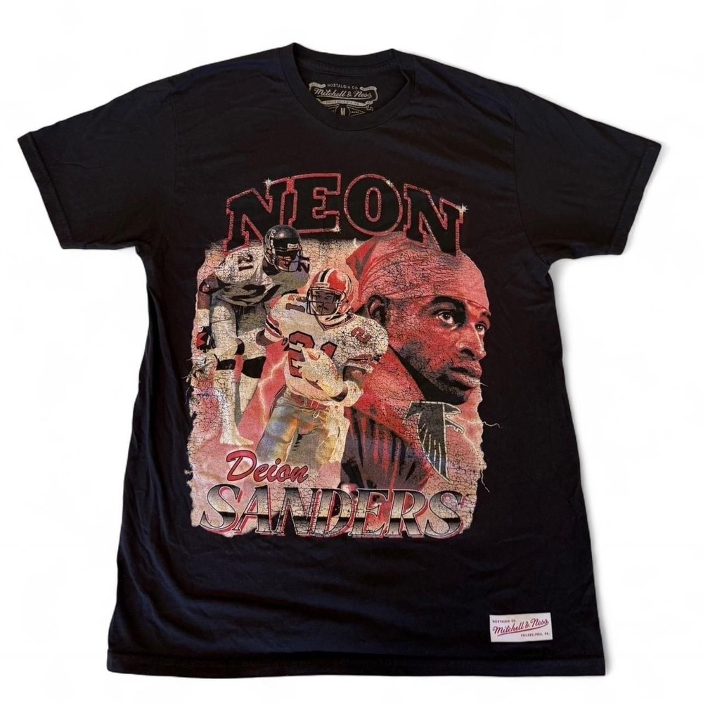 Mitchell & Ness Deion Sanders Neon Atlanta Falcons Graphic T-Shirt, Black, Size
